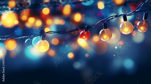 Colorful Bokeh And Retro String Lights In Festive Background