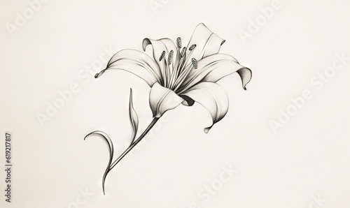  a black and white drawing of a flower on a white background. generative ai