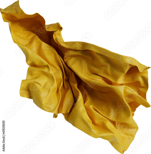 Yellow Cloth Fabric Floating in 3d Isolated on Transparent Background