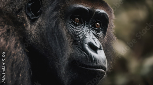 beautiful gorilla in its natural habitat. close up of gorilla. Post-processed generative AI © ahsart