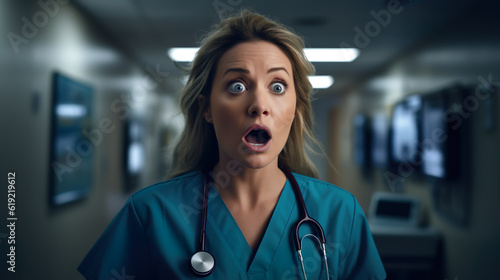 Nurse appearing shocked.