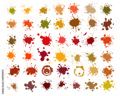 Color ink splashes. Warm color palette. Grunge splatters. Abstract background. Grunge text banners.