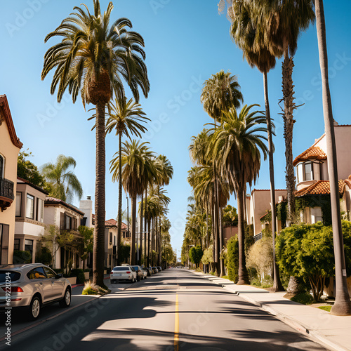 Palm tree lined street in Californian city © Sweet_Harmony💙💛