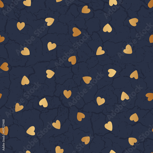Heart gold seamless pattern. Repeating love background. Repeated golden hearts for design prints. Elegant graphic motif. Repeat lattice. Luxury ornament. Decorative elements. Vector illustration