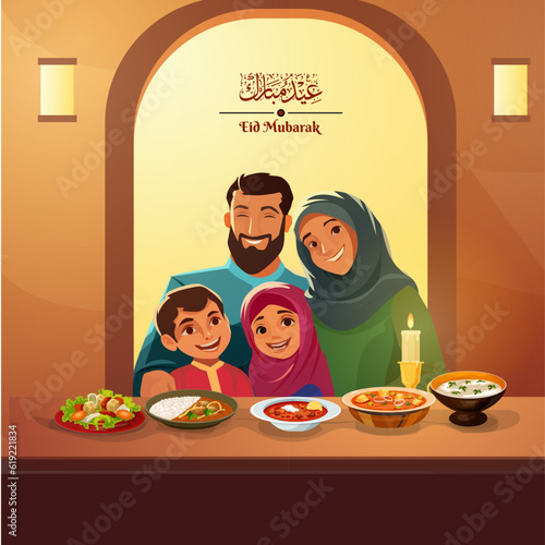 family eating celebrating Eid together, EID 