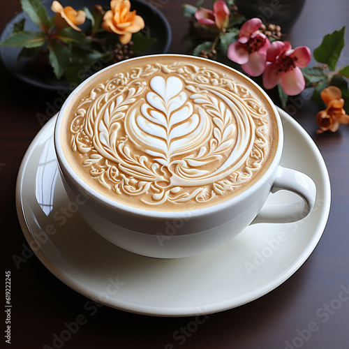 Café con espuma con forma de mandala. IA generativa.