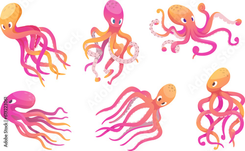 Octopus. Cartoon ocean wildlife underwater creature with tentacles exact vector illustration of octopus