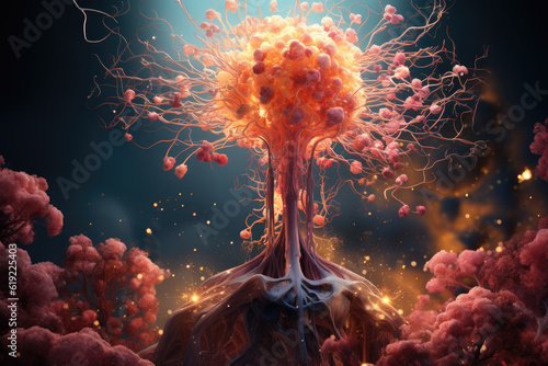 Conceptual illustration of cancer oncology and the spread of malignant cancerous growth and metastasis inside the body. Generative Ai, Ai. photo