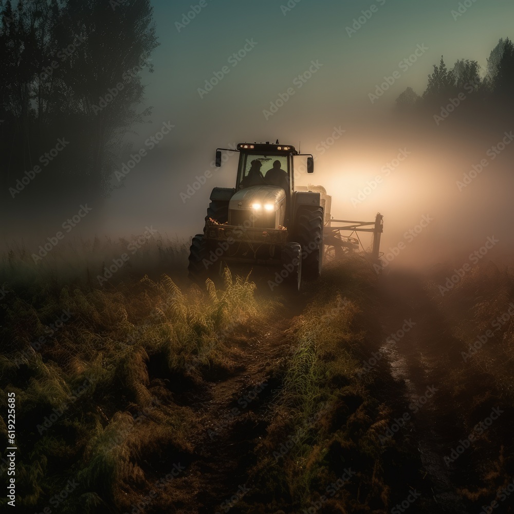 Fototapeta premium Harvesting. wheat, grain, tractor, combine harvester. A set of works at the final stage of farming. Harvested crops, fertility and family well-being. Harvesting mature produce and food. Generative AI