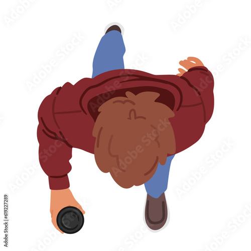 Top View Of A Man Holding A Coffee Cup, Male Character Enjoying A Moment Of Relaxation, Cartoon Vector Illustration