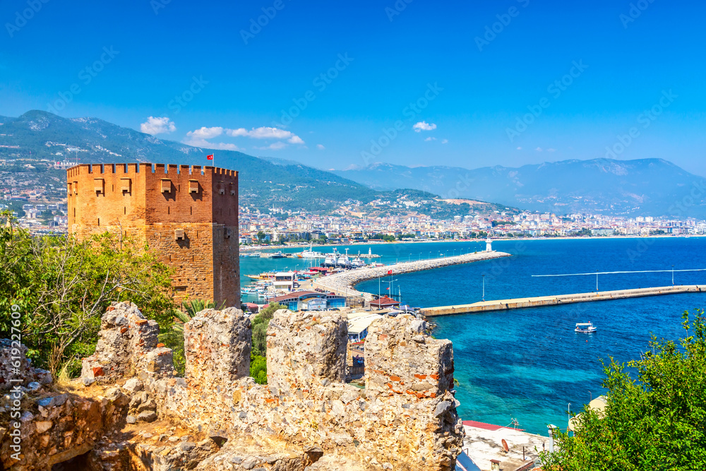 Kizil Kule Red tower and fortress in Alanya, Turkey, Asia.