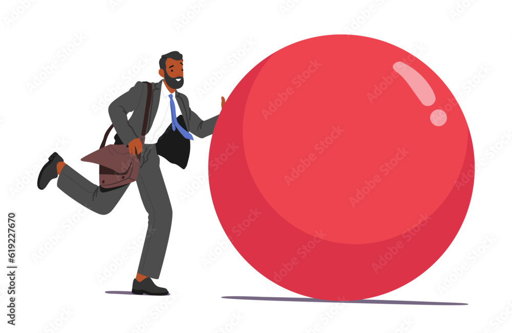 Effortlessly Commanding, Businessman Character Skillfully Pushes A Massive Ball Figure, Symbolizing Ability Effortlessly Commanding, Businessman Character Skillfully Pushes A Massive Ball Figure, Symbolizing Ability