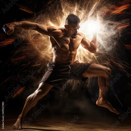 Dynamic Illustration of a Kickboxer - sports clipart