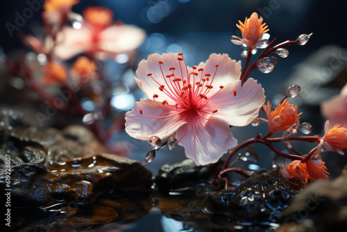 Close-up of a Nil Manel flower in a tank, highlighting its beauty. Generative Ai, Ai.