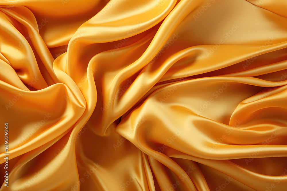 Background featuring undulating waves of shimmering golden silk. Generative Ai. Background featuring undulating waves of shimmering golden silk. Generative Ai.
