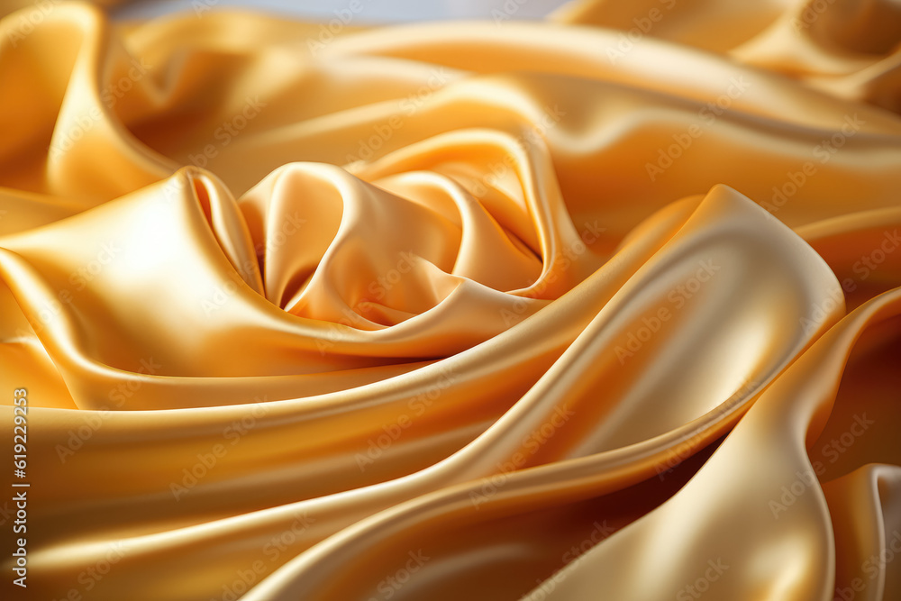 Background featuring undulating waves of shimmering golden silk. Generative Ai. Background featuring undulating waves of shimmering golden silk. Generative Ai.