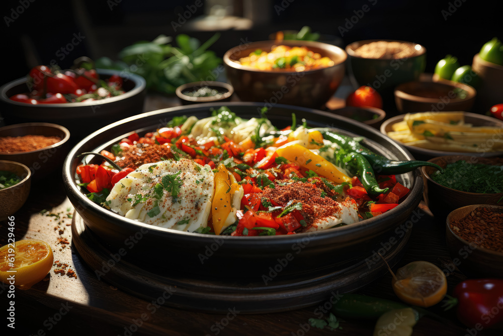 Table showcasing the rich and flavorful Turkish national dishes. Generative Ai. Table showcasing the rich and flavorful Turkish national dishes. Generative Ai.
