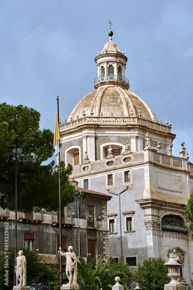 dome of the Baroque Cathedral Basilica of St. Agates in the city of Catania, on the island of Sicily