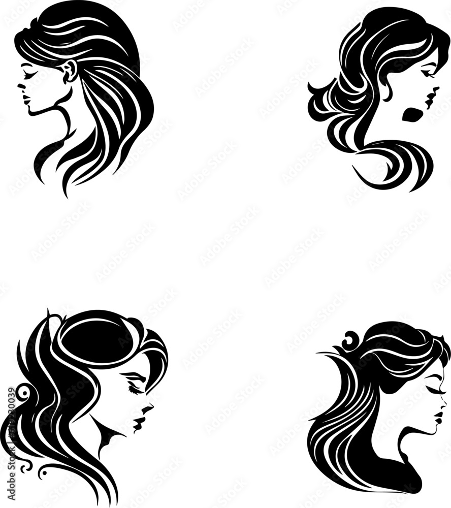 Beautiful woman head with face and hair, profile view. Simple style icon Beautiful woman head with face and hair, profile view. Simple style icon