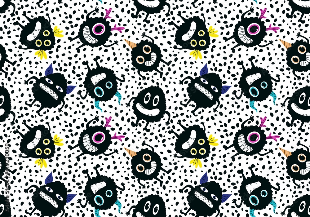 Cartoon monsters seamless emoticons aliens pattern for kids clothes print and wrapping paper and fabrics Cartoon monsters seamless emoticons aliens pattern for kids clothes print and wrapping paper and fabrics