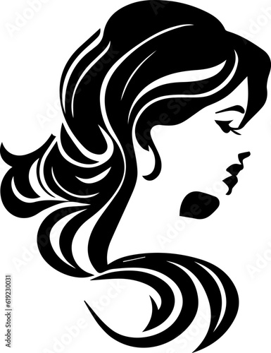 Beautiful woman head with face and hair, profile view. Simple style icon