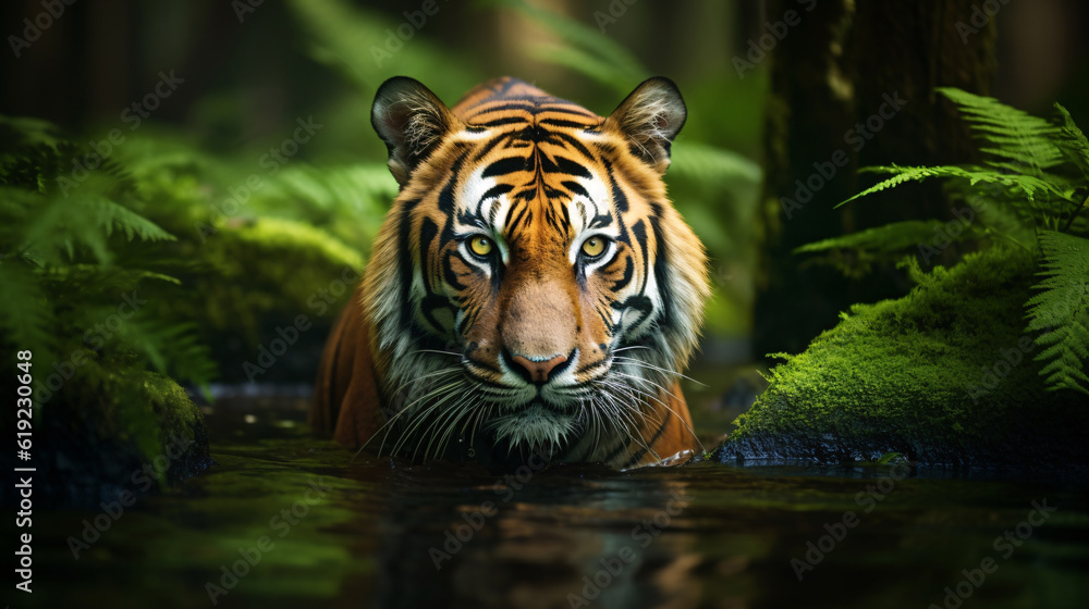 Tiger Cooling off in a Pond