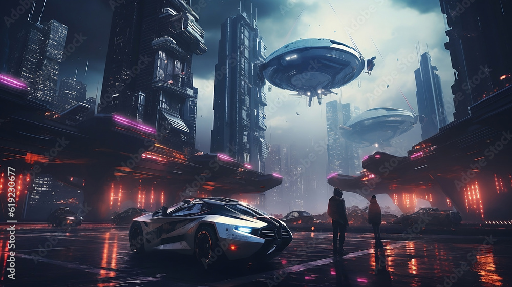 A futuristic city with flying cars in the sky, professional, 8k, digital art illustration.