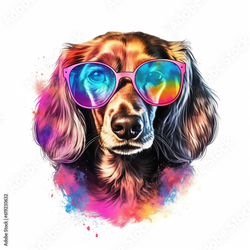Generative AI Sunny Smiles: Happy Dog Rocking Sunglasses in the Spotlight of Joy