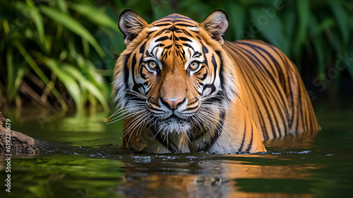 Tiger Cooling off in a Pond