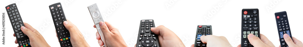 TV remote controls in hand, multiple transparent set TV remote controls in hand, multiple transparent set