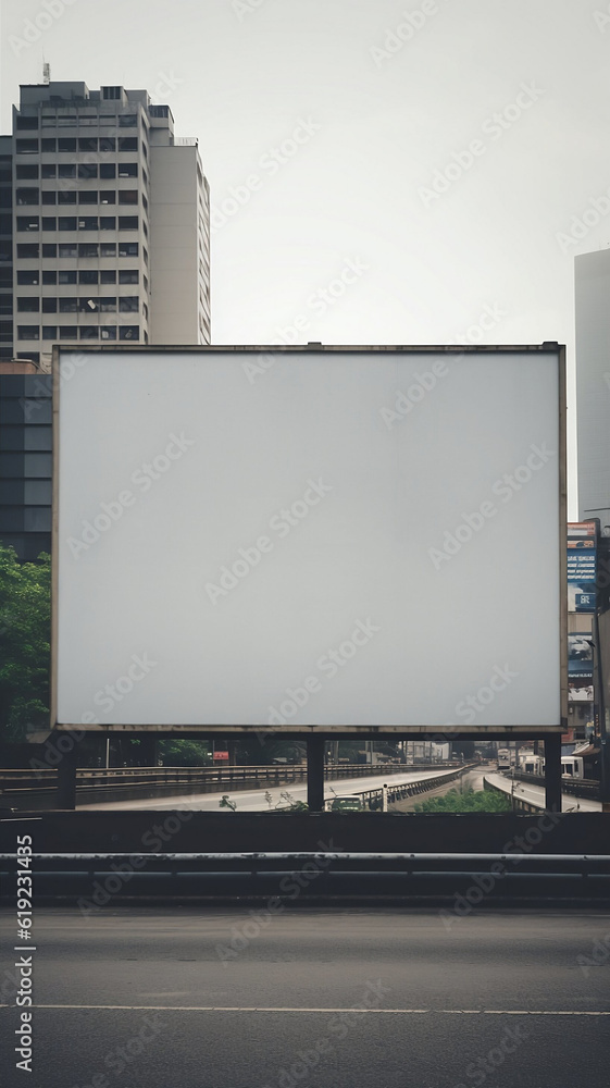 A Blank White Billboard on a City Street Generative AI