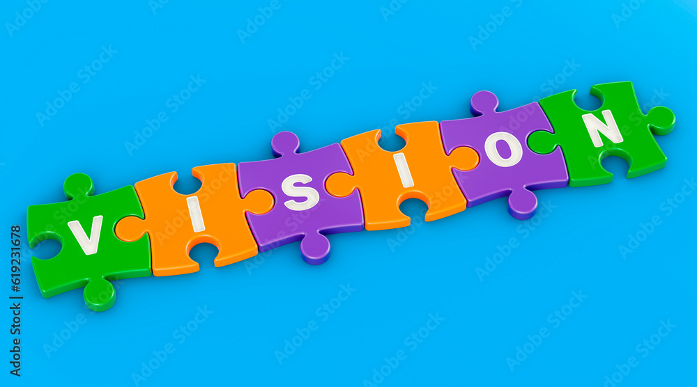 Vision from colored puzzles, 3D rendering Vision from colored puzzles, 3D rendering