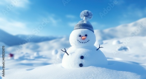 Winter background with snowman. Illustration AI Generative. © ArtCookStudio