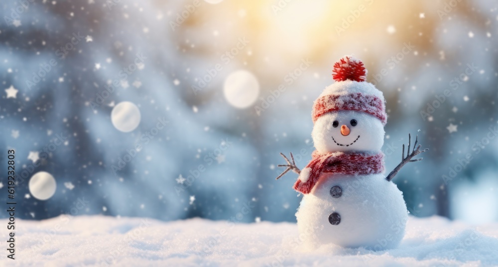 Winter background with snowman. Illustration AI Generative. Winter background with snowman. Illustration AI Generative.
