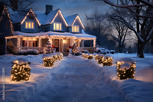 house exterior christmas decorations in the snow