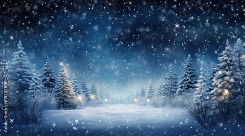 Snowy Christmas Forest. Illustration AI Generative.