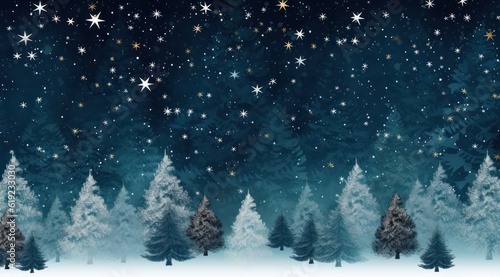 Snowy Christmas Forest. Illustration AI Generative.