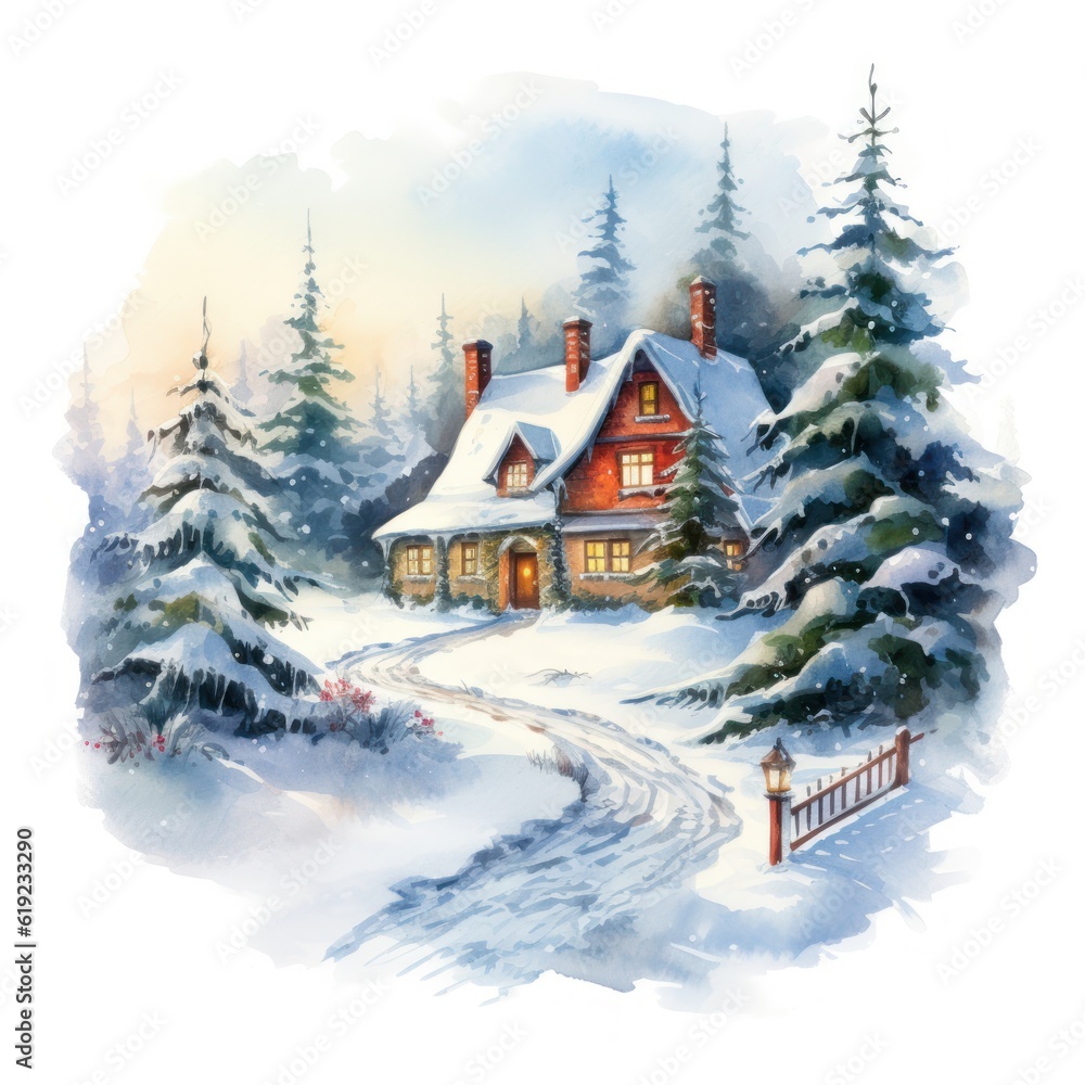Watercolor Christmas card. Illustration AI Generative. Watercolor Christmas card. Illustration AI Generative.