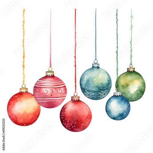 Watercolor Christmas ball background. Illustration AI Generative.