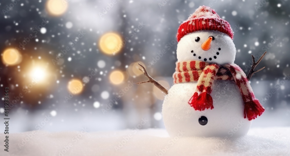 Fototapeta premium Winter background with snowman. Illustration AI Generative.