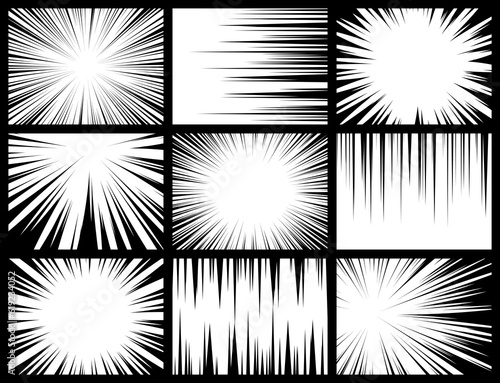 Comic book radial rays, lines. Comics background with motion, speed lines. Pop art style elements. Vector illustration © 32 pixels