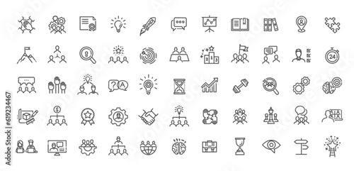 Teamwork Icons. Linear outline Icons. Vector illustration
