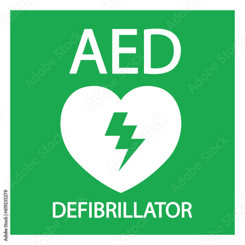 AED,automated external defibrillator / aed sign with heart and electricity symbol flat vector icon	
