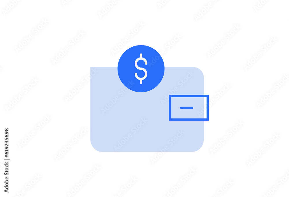 Isolated Geometric wallet with money illustration in flat style design. Vector illustration. Duotone blue color. Isolated Geometric wallet with money illustration in flat style design. Vector illustration. Duotone blue color.