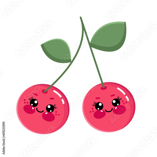 Sweet vector cute little cherry on white background