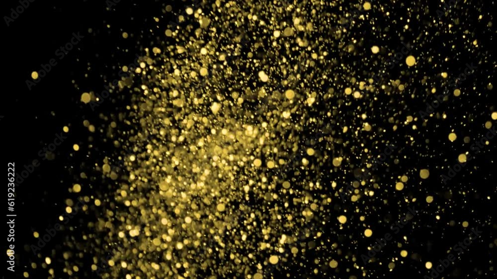 gold particles abstract background with shining golden floor particles stars dust. Futuristic glittering fly movement flickering loop in space on black background.
gold particles abstract background with shining golden floor particles stars dust. Futuristic glittering fly movement flickering loop in space on black background.