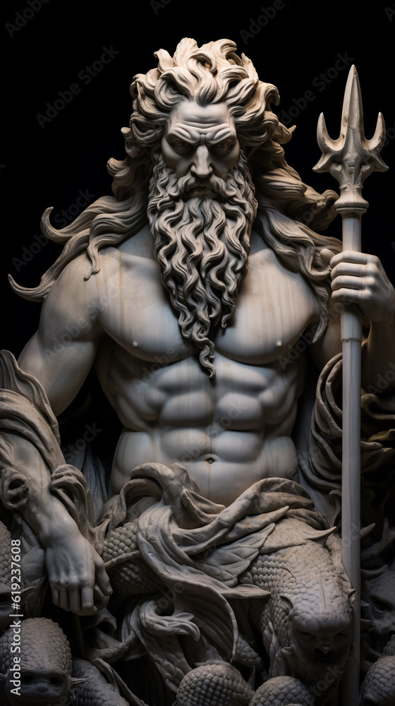 A beautiful image of Poseidon, the god of the seas. Olympian God. Greek god. Mythology. Image managed by AI A beautiful image of Poseidon, the god of the seas. Olympian God. Greek god. Mythology. Image managed by AI