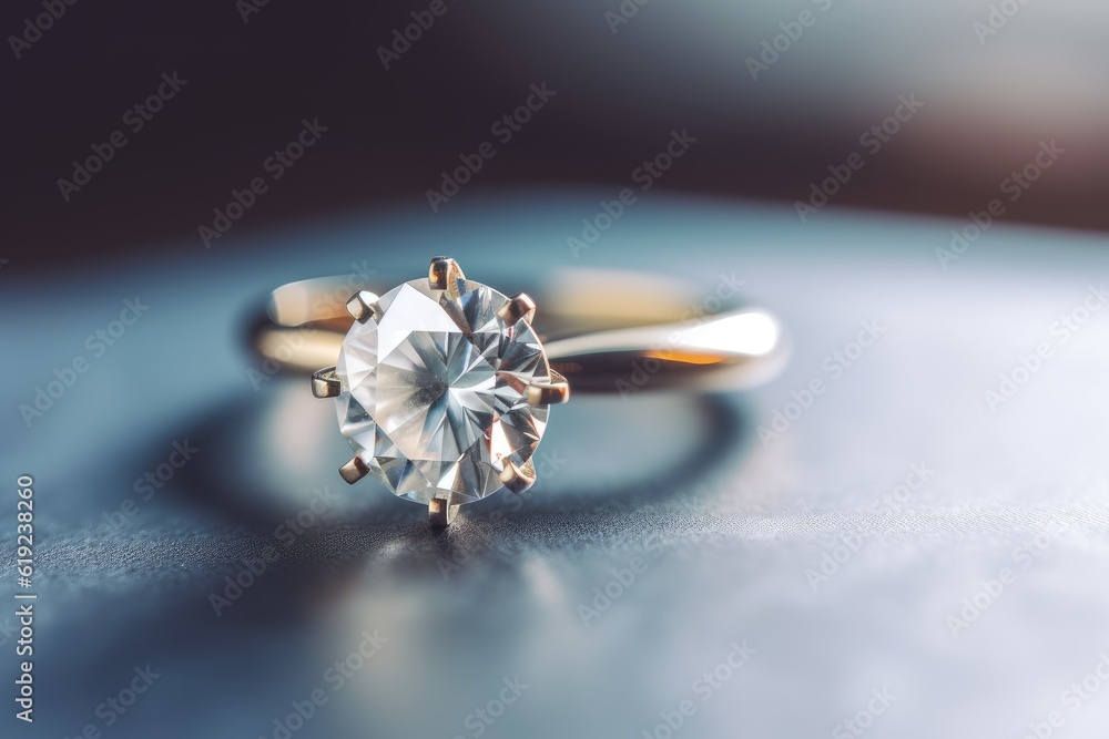close-up view of a sparkling diamond engagement ring on a wooden table close-up view of a sparkling diamond engagement ring on a wooden table