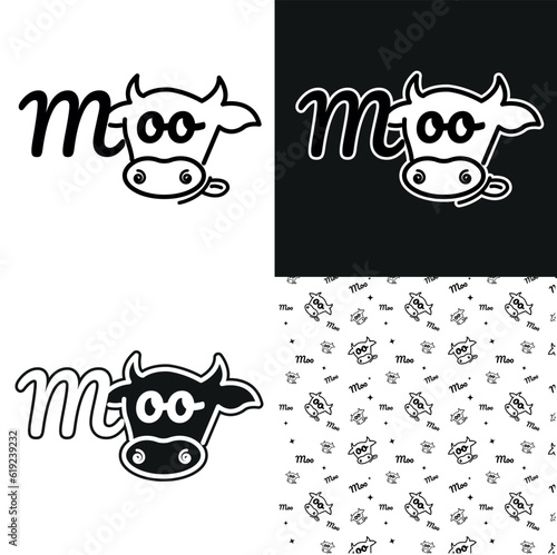 Logo for fresh farm milk The inscription Moo Pattern with a cow and logo Moo