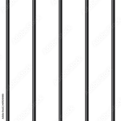 Black realistic metal prison bars isolated on white background. Detailed jail cage, prison iron fence. Criminal background mockup. Vector illustration